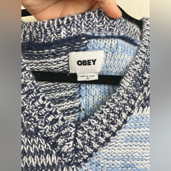 OBEY Women's XL Mira Sweater Vest V-Neck Wool Blend Color Block Blue Knit Twee - Picture 4 of 16